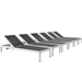 Shore Chaise Outdoor Patio Aluminum Set of 6 - Silver Black - MOD3330