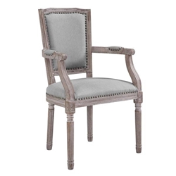 Penchant Vintage French Upholstered Fabric Dining Armchair - Light Gray 