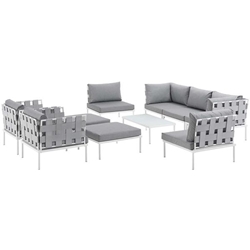 Harmony 10 Piece Outdoor Patio Aluminum Sectional Sofa Set - White Gray 