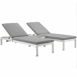 Shore 3 Piece Outdoor Patio Aluminum Chaise with Cushions - Silver Gray 