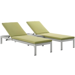 Shore 3 Piece Outdoor Patio Aluminum Chaise with Cushions - Silver Peridot 