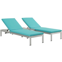 Shore 3 Piece Outdoor Patio Aluminum Chaise with Cushions - Silver Turquoise 