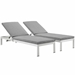 Shore Chaise with Cushions Outdoor Patio Aluminum Set of 2 - Silver Gray - MOD3760