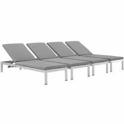 Shore Chaise with Cushions Outdoor Patio Aluminum Set of 4 - Silver Gray 