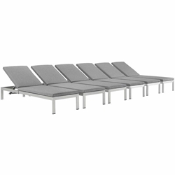Shore Chaise with Cushions Outdoor Patio Aluminum Set of 6 - Silver Gray 