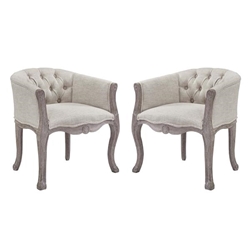 Crown Vintage French Upholstered Fabric Dining Armchair Set of 2 - Beige 