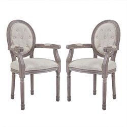 Arise Vintage French Upholstered Fabric Dining Armchair Set of 2 - Beige 