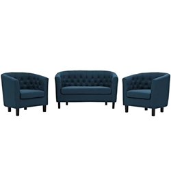 Prospect 3 Piece Upholstered Fabric Loveseat and Armchair Set - Azure 