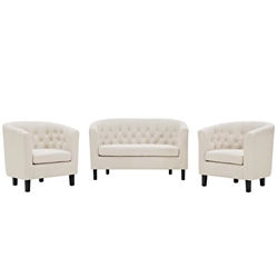 Prospect 3 Piece Upholstered Fabric Loveseat and Armchair Set - Beige 