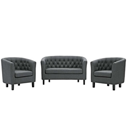 Prospect 3 Piece Upholstered Fabric Loveseat and Armchair Set - Gray 