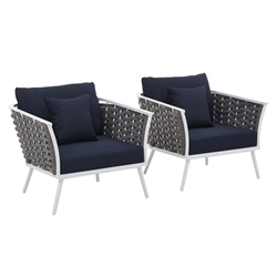 Stance Armchair Outdoor Patio Aluminum Set of 2 - White Navy 