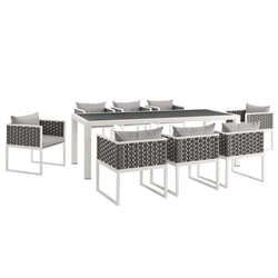 Stance 9 Piece Outdoor Patio Aluminum Dining Set - White Gray 
