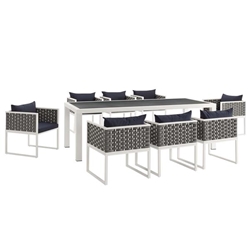 Stance 9 Piece Outdoor Patio Aluminum Dining Set - White Navy 