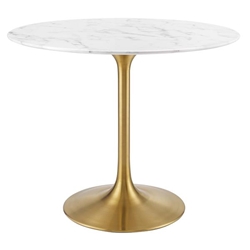 Lippa 36" Round Artificial Marble Dining Table - Gold White 