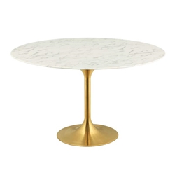 Lippa 54" Round Artificial Marble Dining Table - Gold White 