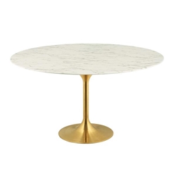 Lippa 60" Round Artificial Marble Dining Table - Gold White 