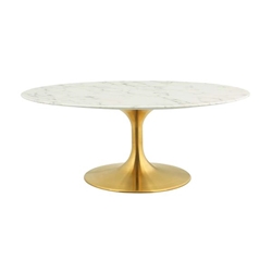 Lippa 42" Oval-Shaped Artifical Artificial Marble Coffee Table - Gold White 
