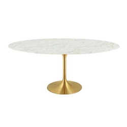 Lippa 78" Oval Artificial Marble Dining Table - Gold White 