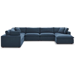 Commix Down Filled Overstuffed 7 Piece Sectional Sofa Set - Azure 