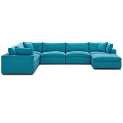 Commix Down Filled Overstuffed 7 Piece Sectional Sofa Set - Teal 