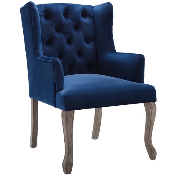 Realm French Vintage Dining Performance Velvet Armchair - Navy 
