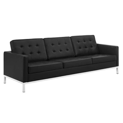 Loft Tufted Upholstered Faux Leather Sofa - Silver Black 