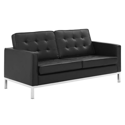 Loft Tufted Upholstered Faux Leather Loveseat - Silver Black 