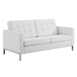 Loft Tufted Upholstered Faux Leather Loveseat - Silver White 