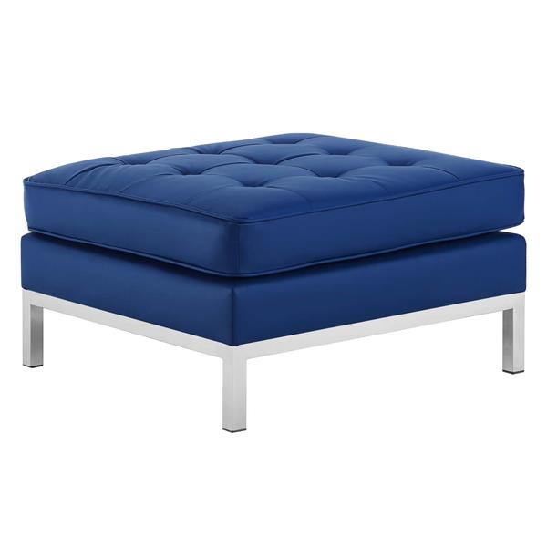 Loft Tufted Upholstered Faux Leather Ottoman - Silver Navy 