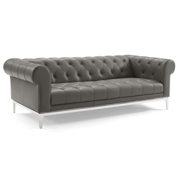 Idyll Tufted Button Upholstered Leather Chesterfield Sofa - Gray 