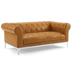 Idyll Tufted Button Upholstered Leather Chesterfield Loveseat - Tan 