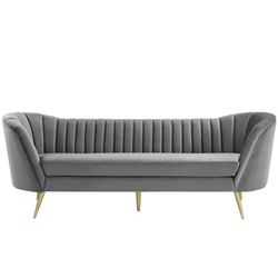Opportunity Vertical Channel Tufted Curved Performance Velvet Sofa - Gray 