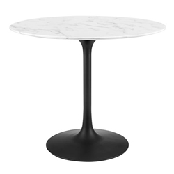 Lippa 36" Round Artificial Marble Dining Table - Black White 