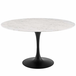Lippa 54" Round Artificial Marble Dining Table - Black White 