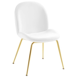 Scoop Gold Stainless Steel Leg Performance Velvet Dining Chair - White 