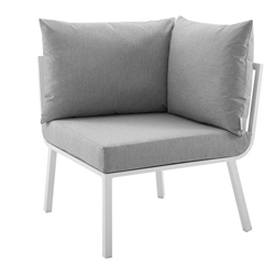 Riverside Outdoor Patio Aluminum Corner Chair - White Gray 