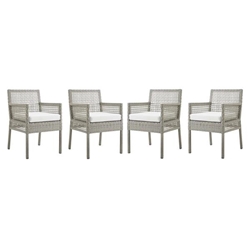 Aura Dining Armchair Outdoor Patio Wicker Rattan Set of 4 - Gray White 