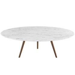 Lippa 47" Round Artificial Marble Coffee Table with Tripod Base - Walnut White 