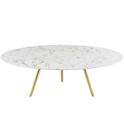 Lippa 47" Round Artificial Marble Coffee Table with Tripod Base - Gold White 