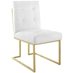 Privy Gold Stainless Steel Upholstered Fabric Dining Accent Chair - Gold White 