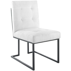 Privy Black Stainless Steel Upholstered Fabric Dining Chair - Black White 