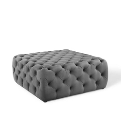 Amour Tufted Button Large Square Performance Velvet Ottoman - Gray 