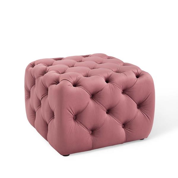 Amour Tufted Button Square Performance Velvet Ottoman - Dusty Rose 
