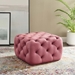 Amour Tufted Button Square Performance Velvet Ottoman - Dusty Rose - MOD5745