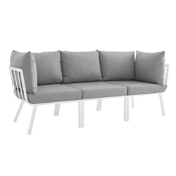 Riverside 3 Piece Outdoor Patio Aluminum Sectional Sofa Set - White Gray 