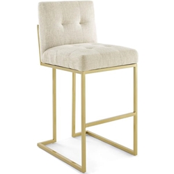 Privy Gold Stainless Steel Upholstered Fabric Bar Stool - Gold Beige 