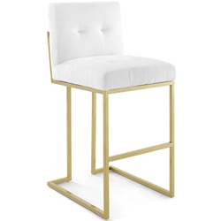 Privy Gold Stainless Steel Upholstered Fabric Bar Stool - Gold White 