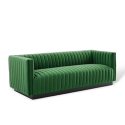 Conjure Channel Tufted Velvet Sofa - Emerald 