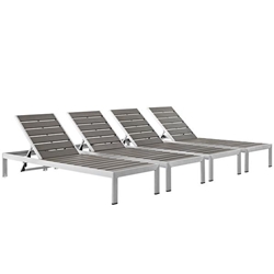 Shore Chaise Outdoor Patio Aluminum Set of 4 - Silver Gray Style A 