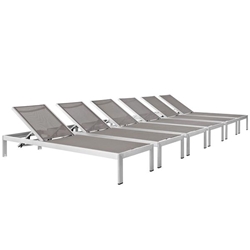 Shore Chaise Outdoor Patio Aluminum Set of 6 - Silver Gray Style B 